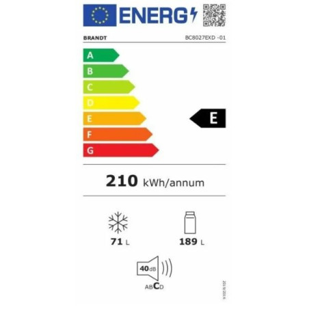 BRANDT BC8027EXD 262L 191L réfrigérateur 71L congélateur Distributeur d'eau