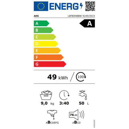 AEG L6FBI94BBW Wasmachine 9kg 1400tpm Energieklasse A ProSense®
