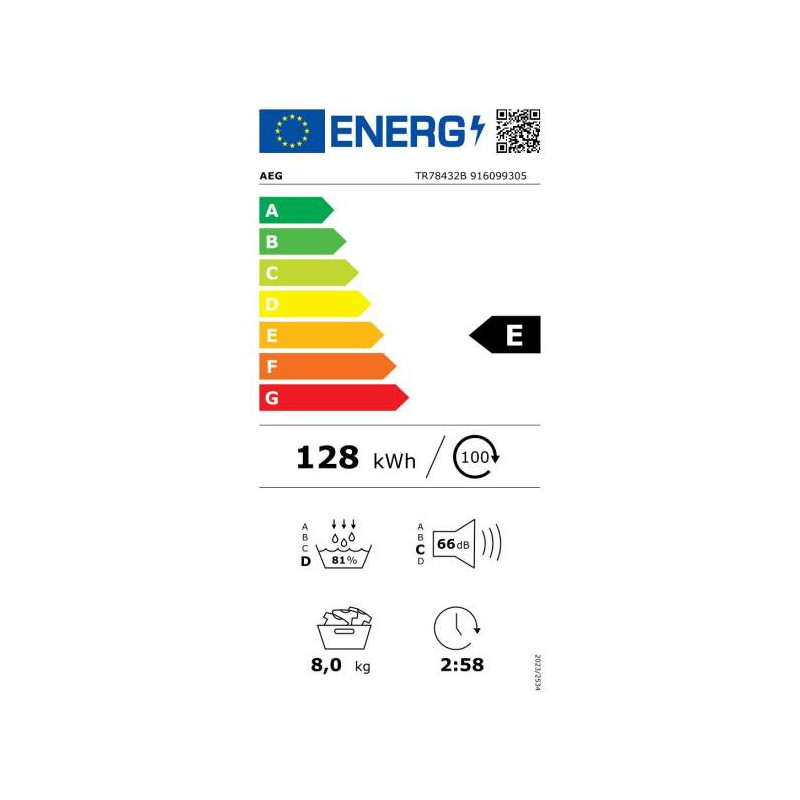 AEG TR78432B Sèche-linge pompe à chaleur 8 kg SensiDry PreciseDry EasyClean