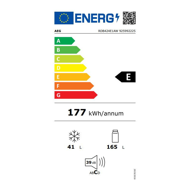 AEG RDB424E1AW Combi koelkast 206L Energieklasse E LowFrost