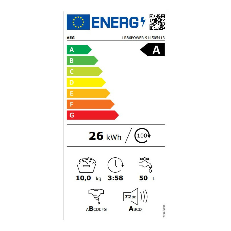 AEG LR86POWER Lave-linge 10 kg 1600 tr/min PowerCare UniversalDose