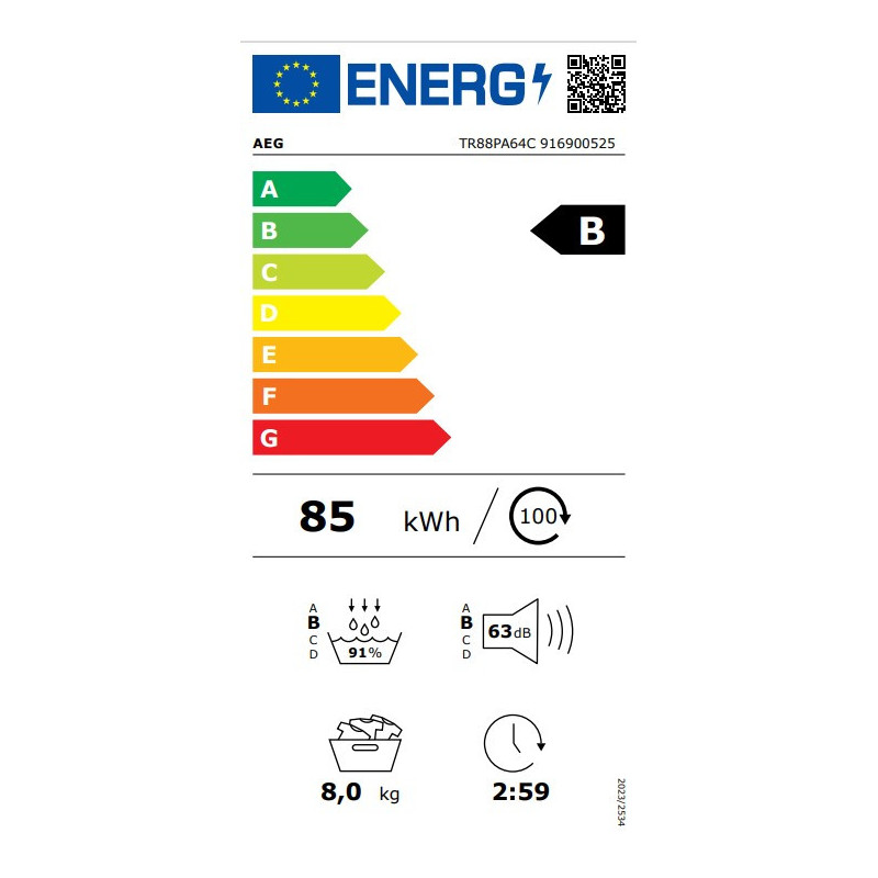 AEG TR88PA64C Sèche-linge pompe à chaleur 8 kg AbsoluteCare PreciseDry MixDry
