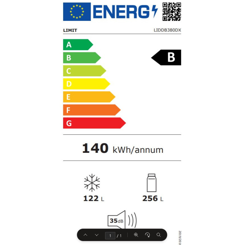 LIMIT LIDDB380DX Koel-vriescombinatie 378 liter Energieklasse B Super Cool Super Freeze