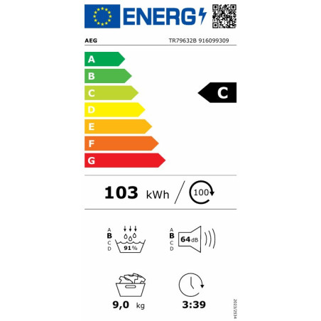 AEG TR79632B Warmtepompdroogkast 9 kg SensiDry MixDry PreciseDry