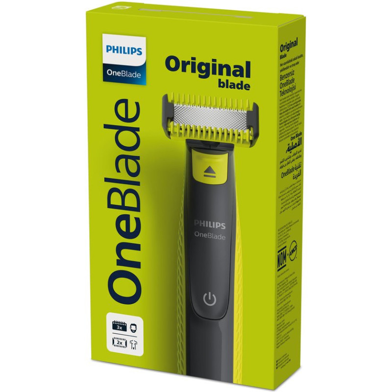 Philips Norelco OneBlade QP2824/10 rasoir pour homme Rasoir à grille Tondeuse Gris, Citron vert