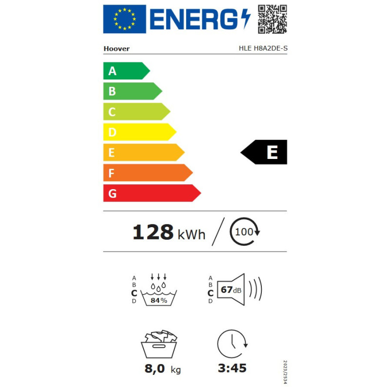 HOOVER HLE H8A2DE-S Warmtepompdroogkast 8 kg Woolmark Aquavision Dubbele filter