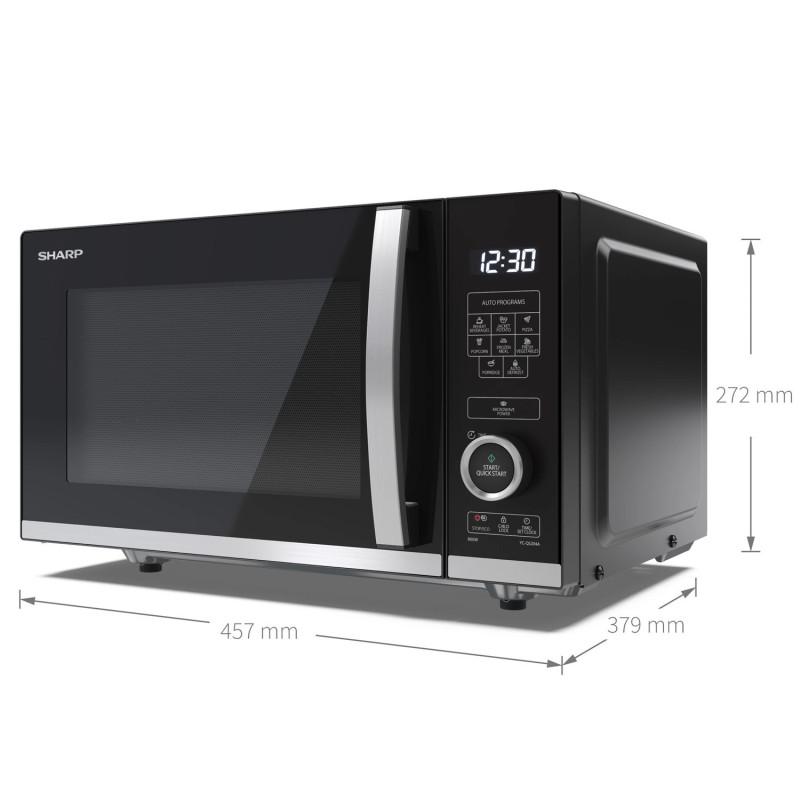 Sharp YC-QS204AE-B micro-onde Noir, Acier inoxydable Micro-onde simple Comptoir 20 L 800 W