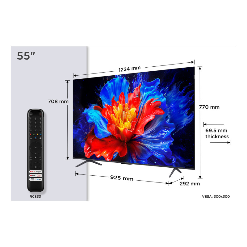 TCL P8K 55P8K TV 139,7 cm (55") 4K Ultra HD Smart TV Wifi Métallique 350 cd/m²