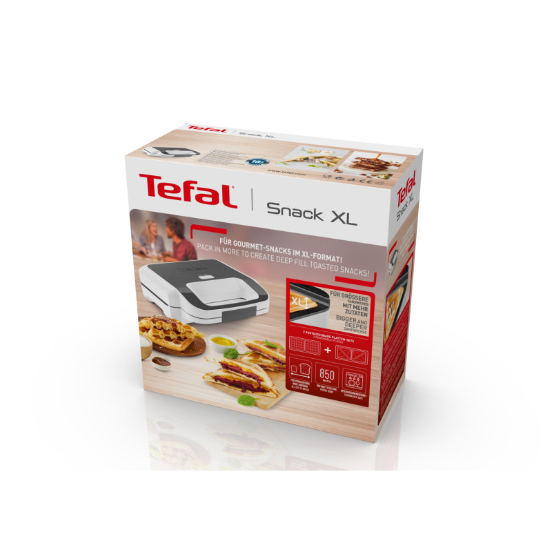 Tefal Snack XL SW7011 gaufrier et appareil à croque-monsieur 850 W Blanc, Acier inoxydable