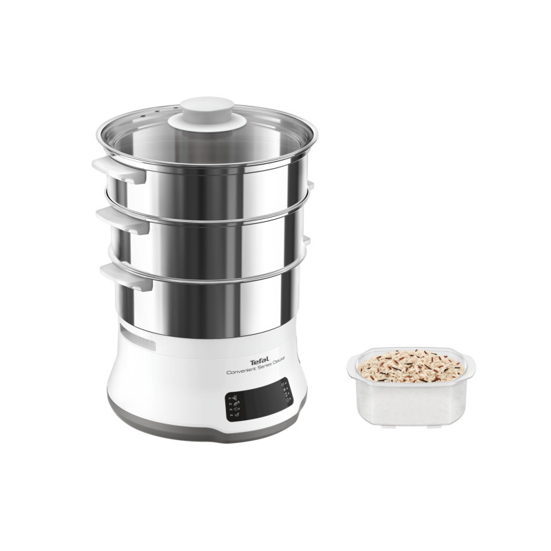Tefal Convenient Series Deluxe VC502D cuiseur vapeur 3 Nombre de paniers Comptoir 900 W Acier inoxydable, Blanc