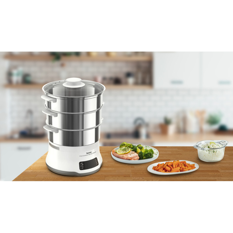 Tefal Convenient Series Deluxe VC502D cuiseur vapeur 3 Nombre de paniers Comptoir 900 W Acier inoxydable, Blanc