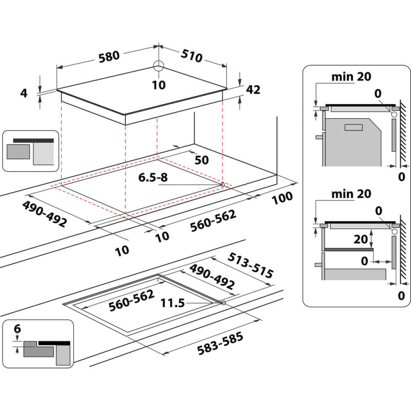Whirlpool AKT 8090/NE Noir Intégré 60 cm Céramique 4 zone(s)