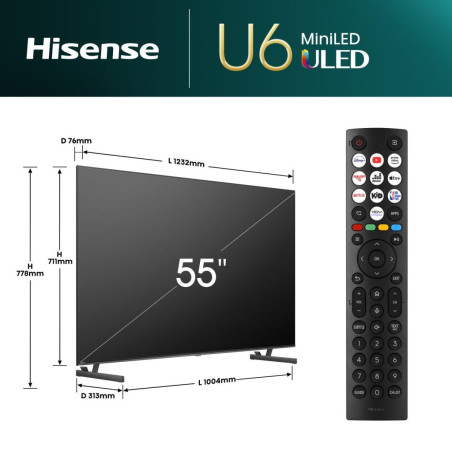 Hisense 55U6NQ 139,7 cm (55") 4K Ultra HD Smart TV Wifi Grijs 600 cd/m²